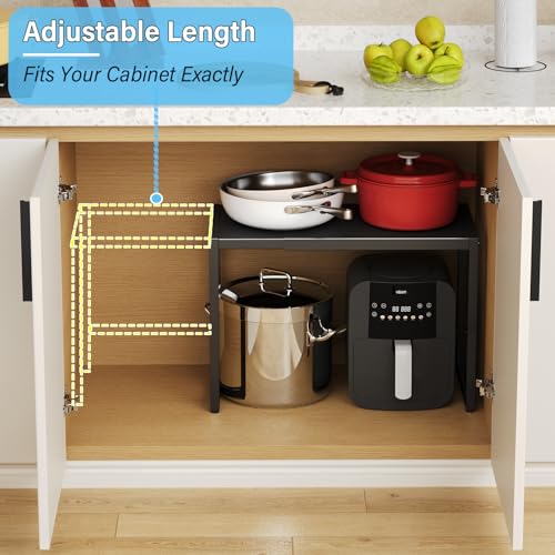 Expandable 110 LBS Heavy Duty Storage Shelves,Metal Shelving Unit for Pots Pans Microwave Small Appliance,Adjustable Storage Rack Shelf Organizer For Kitchen Garage Warehouse Cabinet Closet Pantry - color: Black, size: 1 Tier：11.8"D x 28.9"W x 16.3"H