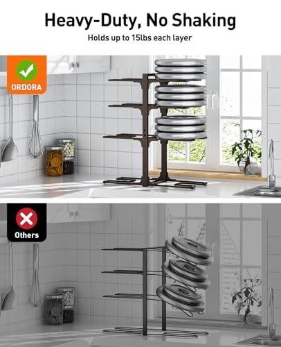 ORDORA Pots and Pans Organizer under Cabinet, 20.8" Height Heavy Duty 120LBS Pots Pans Organizer Rack for Cabinet 8-Tier Adjustable for Big Stockpots, Dutch Oven, Cast-iron Pan, Heavy Cookware, Bronze - size: L-21"H-HeavyDuty-Bronze