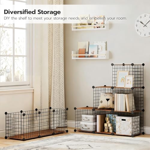 HOOBRO Wire Cube Storage Organizer, 9-Cube Shelves, Modular Shelves with Metal Grid, DIY Closet Cabinet for Living Room, Bedroom, Rustic Brown and Black BF09CW01 - size: 3 tier(37.4"H)