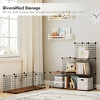 HOOBRO Wire Cube Storage Organizer, 9-Cube Shelves, Modular Shelves with Metal Grid, DIY Closet Cabinet for Living Room, Bedroom, Rustic Brown and Black BF09CW01 - size: 3 tier(37.4"H)