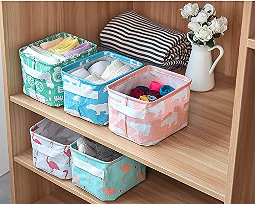 Lawei 9 Pack Mini Canvas Storage Bins - Collapsible Canvas Shelf Basket Nursery Organizer Box with Handles for Nursery Kids Bathroom Home Office