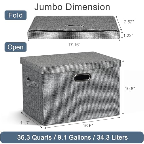 Graciadeco Large 17" 36 Quart Collapsible Stackable Storage Bins with Lids, 3 Packs Black and White Mix Linen Fabric Closet Boxes with Lids, Storage Cube Baskets Container Organizers (17x12x11) - color: Black and White Mix, size: Large -3 Pack