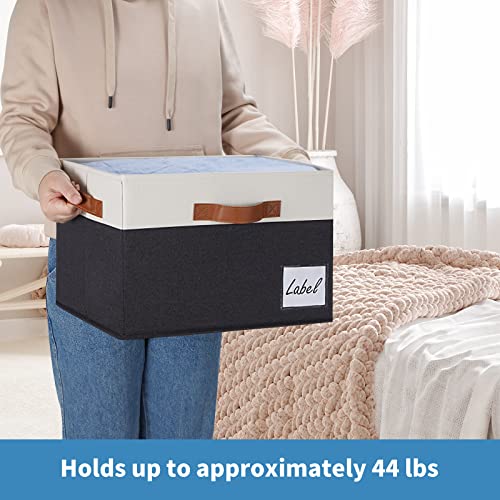 GhvyenntteS Large Storage Bins with Lids (3 Pack), Storage Baskets with Lid and Label Window, Foldable Fabric Storage Boxes with 3 Handles for Home Office College Dorms (Black, 15" x 11" x 9.7") - color: Black with White, size: Large-3 Pack