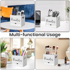 Remote Control Holder, 2 Slot Wooden TV Remote Holder for Table, Remote Box Desk Organizer with Drawers for Home Nightstand Office Supplies (White) - color: White