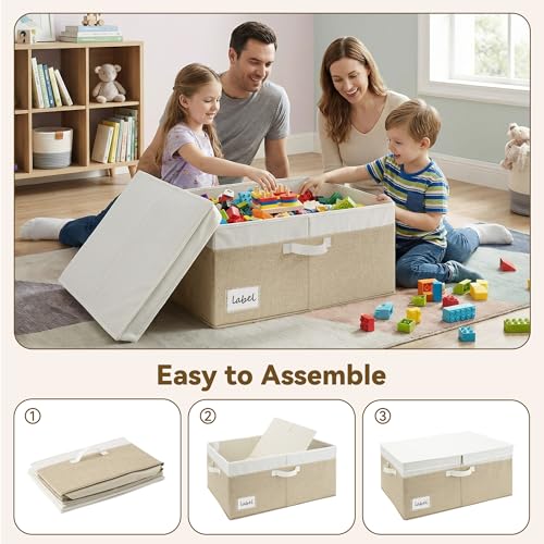 GRANNY SAYS Decorative Storage Boxes with Lid, Large Storage Bins with Label, 63L Fabric Storage Bin for Clothes, Toy Storage Chest, Memory Keepsake Box, White/Khaki - color: White/Khaki, size: Extra Large - 1 Pack