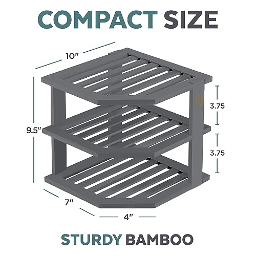 Bambüsi Plate Organizer for Cabinet - Corner Cabinet Organizer and Kitchen Cabinet Organizer Shelf, Kitchen Countertop Organizer for Plates, Dishes and Bowls, Space Saving Corner Rack, Grey - color: Grey