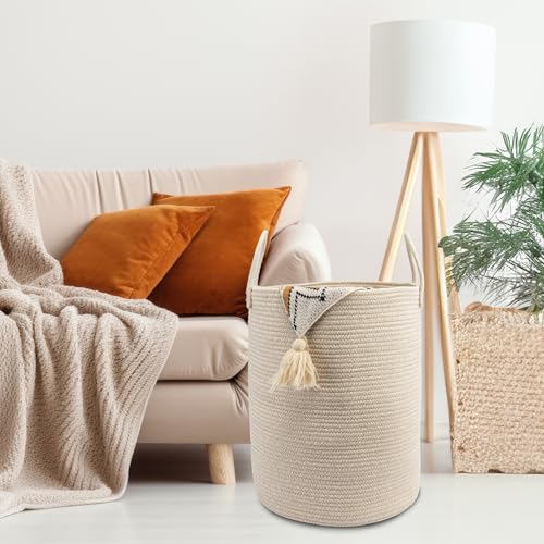 Woven Cotton Rope Laundry basket-15”X20” Laundry Hamper-Rope Storage Basket for Dirty Clothes, Toys and Blankets Perfect for Bathroom, Baby nursery and Living Room Storage (oatmeal) - color: oatmeal, size: regular