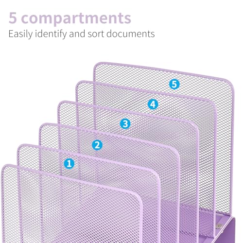 LEKETREE File Organizer for Desk, Desk Organizer with 5-Section Vertical File Rack, File Folder Organizer (Purple) - color: Purple