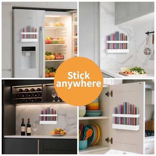 Straw Holder for Cabinet Door, Reusable Tumbler Straw Organizer Storage Container Mount for Kitchen Counter Cupboard Door (White, 9.5inch) - color: White, size: 9.5inch