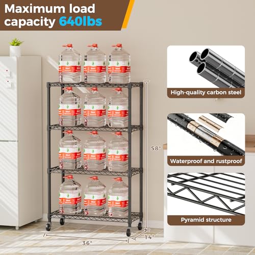 Golpart 4 Tier Shelves Storage Shelf Wire Closet Bathroom Organizers Metal Pantry Kitchen Garage Shelving Unit Laundry Room Organization Home Rack Net Basket Black 14”D X 36”W X 58”H - color: Black, size: 4 shelves (14 "D X 36 "W X 58.2 "H)