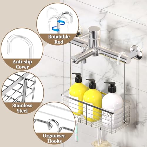 DELLAN Hanging Shower Organizer, Shower Rack with Hooks Over the Door, Bathroom Shower Caddy and Basket - color: Silver, size: 11"D x 4.7"W x 3.9"H