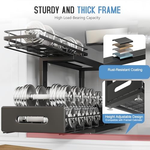 Under Sink Organizer Upgrade To Professional Rails,2-Tier Dual Pull Out Cabinet Storage,Height Adjustable Slide Out Drawers For Bathroom Kitchen,2 Pack-18.5"Dx12.8"-16.9"H,Black - color: Black, size: 2 Pack-18.5"Dx12.8"-16.9"H