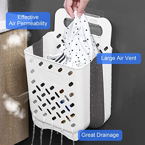 Laundry Basket Hamper,Hanging Wall Collapsible Laundry with Handle,Space-Saving Foldable Storage Dirty Washer Organizer Bin Multi-function Container Waterproof Durable,Set of 2(XL&M) - color: Cream & Brown Gray