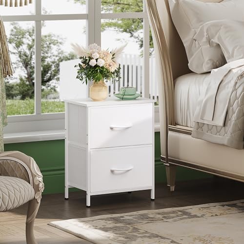 WLIVE White Night Stand, Small Dresser with 2 Drawers & Wooden Top, Nightstand with Fabric Bins, Bedside Table End Table for Bedroom, Closet, Entryway, College Dorm, White - color: White, size: 11.8"D x 15.7"W x 20.9"H