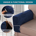 Velvet Quilted Armrest Covers - Water-Resistant Sofa Arm Protectors Set of 2 with Side Pocket Organizer, Non-Slip Furniture Covers for Chairs & Couches (Navy) - color: Navy