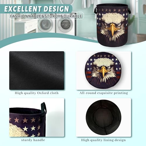American Flag Eagle Laundry Basket Foldable With Handles Patriotic Tote Bag Oxford Cloth Funny Laundry Hamper Clothes Storage Bucket Toy Organizer For Bathroom/Laundry/Bedroom 18.9"x16.5 " - color: American Flag With Eagle 01