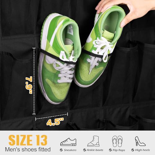 MISSLO 35 Large Pockets Over the Door Shoe Rack for Door Sturdy Oxford Over the Door Shoe Organizer Closet Hanging Shoe Holder Hanger - color: Black, size: 24.5x68.5