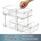 2 Tier Clear Organizer with Dividers for Cabinet, Shlef, Counter - MultiUse Slide-Out Storage Container - Kitchen, Pantry, Medicine Cupboard Bins, Bathroom, Vanity Makeup, Under Sink Organizing - size: 8" W - 1 Set