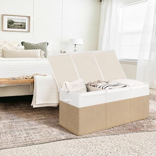 INDRESSME 185L Extra Large Toy Box, Toy Storage Organizer Collapsible Storage Bins with Lids Toy Chest for Playroom, Living Room, Toy Baskets Storage Kids, Boys Girls 39" x 17" x 17" (Beige & White) - color: Beige & White, size: 39"x17"x17"