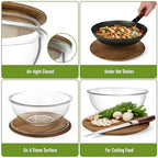 Set of 5 Nesting Glass Bowls with New Updated Acacia Lids for Foodprep, Storage, Mixing & Cooking - Microwave & Oven-ready BPA Free Durable Heat Resistant Inert Borosilicate Glass - color: 5 Mixing Bowls with Acacia Lids