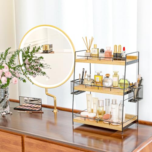 Bathroom Counter Organizer,Bathroom Countertop Organizer with Baskets,Vanity Organizers,Counter Shelf,Countertop Storage, Makeup Organizers - color: Brown