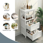 Casaphoria 2-Drawer Bathroom Floor Cabinet, Wooden Storage Organizer with Side Rack, Freestanding Stand Table for Bathroom, Hallway, White - size: 13"L×13"W×35.43"H