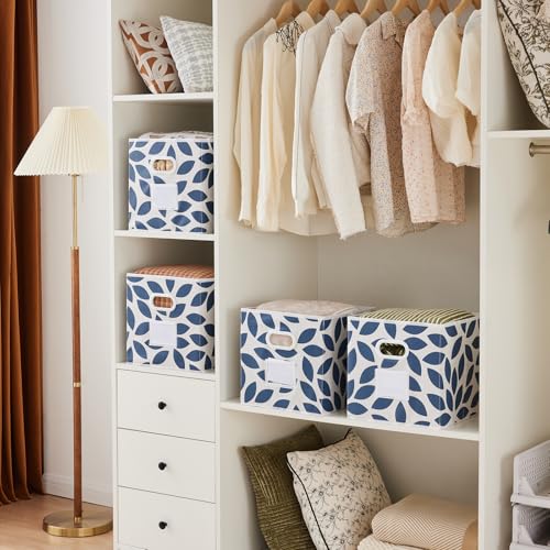 MAX Houser Fabric Storage Bins Cubes Baskets Containers with Dual Plastic Handles for Home Closet Bedroom Drawers Organizers, Flodable, Blue, Set of 4 - color: 26 azure
