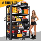 71" H Garage Shelving 5-Tier Heavy Duty Storage Shelves, Adjustable Metal Shelf Unit, Utility Organizer Rack for Basement, Pantry, Kitchen, Warehouse,15.7" Dx35.4 Wx71.2 H, Black - size: 5-tier-15.7"Dx35.4"Wx71.2"H