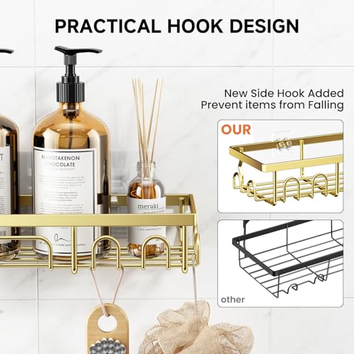 Shower Caddy, 3 Pack Shower Shelves for Inside Bathroom, Rustproof Adhesive Bathroom Organizer with Soap Holder, No Drilling Washroom Organizers and Storage for Bathtub Room/Kitchen/Home, Gold - color: Gold, size: 3-Pack