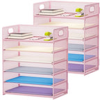 Marbrasse 2 Pack Desk Organizer with Handle, 6 Tier Paper Letter Tray, Mesh Desk File Organizer for Office, School and Home - Pink - color: 2 Pack 6 Tier - Pink