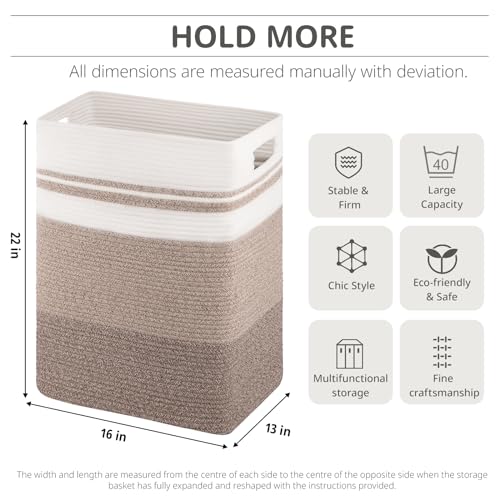 OIAHOMY Rectangle Laundry Basket, Large Laundry Hamper with Handles, Cotton Blanket Basket for Living room, Woven Decorative Storage Basket for Clothes,Pillows-16x13x22in-Gradient Yellow - color: Gradient Yellow
