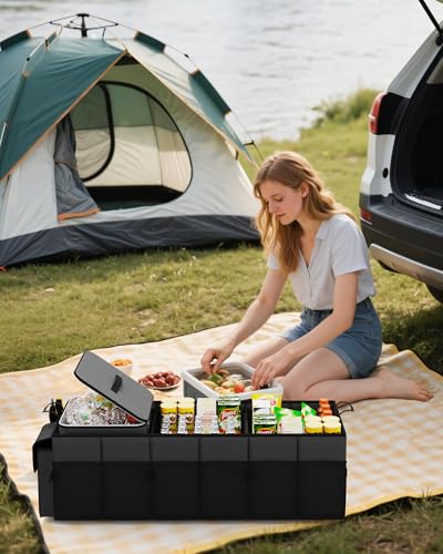 HOTOR Trunk Organizer for Car & SUV, Sturdy Car Organizer with Removable Cooler, Large Foldable Trunk Organizer with Cooler, 3 Compartments, Adjustable Straps, Black, 35.43”×14.17“×10.63” - color: Black, size: X-Large