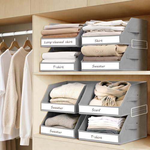 Homsorout Closet Organizers and Storage - 5 Tier Shelf Organizer with Weekly Labels, Stackable Storage Bins with Metal Frame, Foldable Cube Bins, Home Baskets for Kids and Adults, Grey - color: Grey