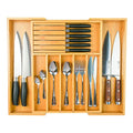 Wencrfat Silverware Drawer Organizer with Removable Knife Block and Dividers, Expandable Bamboo Kitchen Drawer Organizer, Flatware Utensil Cutlery Organizer for Drawer 8 Compartments