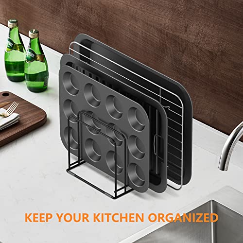 KORRTFID Kitchen Cabinet Organizer, Steel Cookware Holder, Divided Holder with 5 Slots for Skillets Baking Tray and Chopping Board Rack - Baking Pan Holder Storage (1 PC) - style: 1 PC