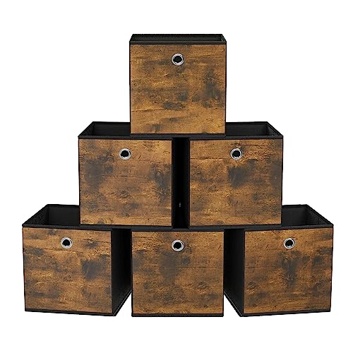 SONGMICS Storage Cubes, Set of 6 Storage Bins with Handles, Foldable Oxford Fabric and Non-Woven Fabric Storage Boxes, 10.2x10.2x11 Inches, Fit Cube Storage Unit, Rustic Brown URFB126B01 - color: Rustic Brown, size: 6 Pack (10.2"L x 10.2"W x 11"H)