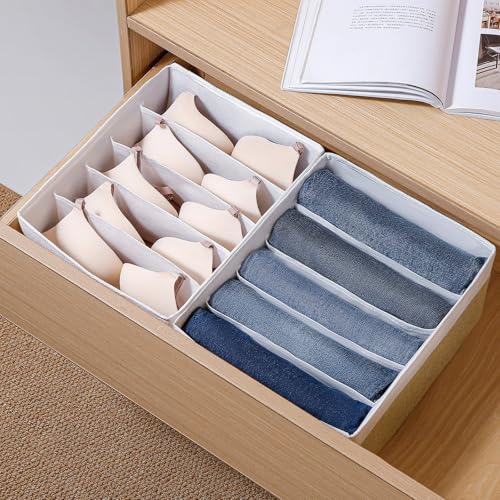 Jeans Drawer Organizers for Clothing,5 Grids Compartment Wardrobe clothes organizer,Fabric Washable Closet Organizers and Storage Bins for Jeans,Pants,Bra,Legging,t-shirt-BeigeWhite - color: BeigeWhite