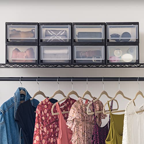 IRIS USA 6 Qt. Plastic Drawer Storage Organizer Stacking Drawers, 8-Pack, Stackable Unit with Sliding Drawer for Clothes Bedroom Kitchen Under Sink Pantry Craft Room Bathroom Dorm Office, Black - size: 6 Qt - 8 Pack