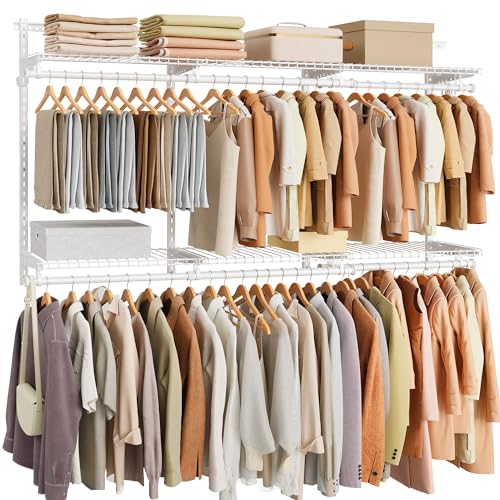 SONGMICS HOME Closet System, Closet Insert Organizer, 4-6 ft, Adjustable Metal Shelving Unit with 6 Hanging Rods, 6 Shelves, and Hooks, for Pantry Mudroom Garage Basement, Cloud White URGR032W01 - size: 3 Tier