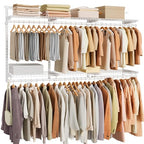 SONGMICS HOME Closet System, Closet Insert Organizer, 4-6 ft, Adjustable Metal Shelving Unit with 6 Hanging Rods, 6 Shelves, and Hooks, for Pantry Mudroom Garage Basement, Cloud White URGR032W01 - size: 3 Tier