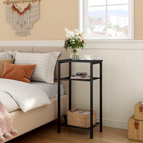 Hoctieon 3 Tier End Table, Telephone Table, Tall Side Table with Storage, Small Nightstand for Small Spaces, Metal Frame, For Living Room, Bedroom, Sofa Couch, Hall, Easy Assembly, Black - color: Black, size: 1 Pack