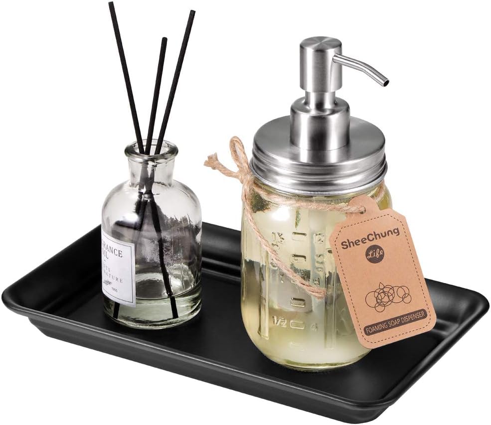 Vintage Farmhouse Decor Metal Vanity Tray, Countertop Guest Hand Towel Storage Organizer Tray Dispenser, Sturdy Holder for Perfume, Cosmetics, Jewelry, Makeup Bathroom Organizer (1 Pack, Black) - color: Black, size: 1 Pack (9.9" x 5.9" x 1.1")