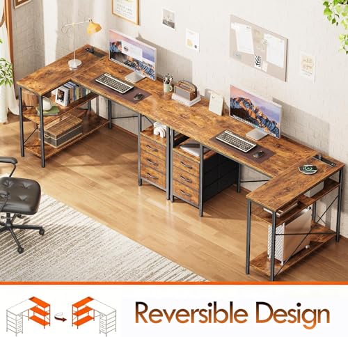 Alpen L Shaped Computer Desk, 47 Inch Corner Desk with Drawers and Power Outlets, Home Office Desk for Gaming, Study Writing PC Table with Storage and Reversible Shelf, Rustic Brown - color: Rustic Brown, size: 47 Inches