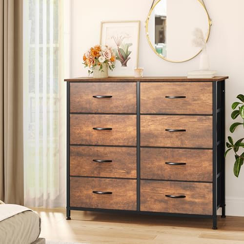 YITAHOME 8 Drawers Fabric Dresser, Furniture Storage Tower Cabinet, Organizer for Living Room, Hallway, Closet, Sturdy Steel Frame, Wooden Top, Easy-to-Pull Fabric Bins - color: A - Earthy Brown, style: 8-Drawer
