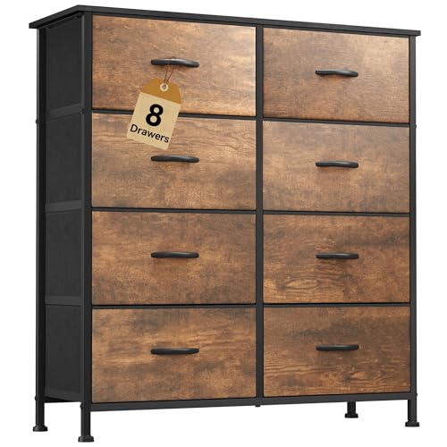 DWVO Fabric Dresser for Room, Rustic Storage 8 Drawers, Dresser & Chest of Drawers, Storage Drawer Organizer for Closet, Living Room - color: Rustic Brown, style: 8-Drawer