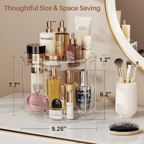 LAMU 2 Tier Lazy Susan Turntable Organizer 9.25'' Rotating Spice Rack Organization for Cabinet, Kitchen, Pantry, Countertop, Bathroom, Vanity, Medicine Cabinet Organizer, Clear - color: Clear, size: 9.25in 1Pack