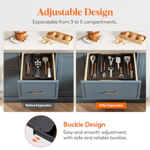 Lifewit Utensil Organizer for Kitchen Drawers, Expandable Cooking Utensil Tray, Adjustable Cutlery Silverware Flatware Holder, Plastic Spatula Tools Storage Divider, 11-18 x 14", Black - color: Black, size: Medium(11-18''W x 14''D)