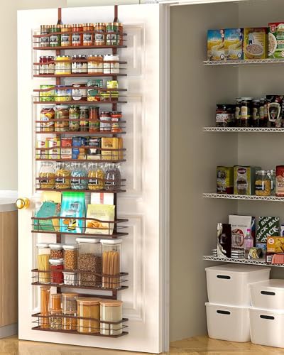 Moforoco Bronze 9-Tier Over The Door Pantry Organizer, Pantry Organization And Storage, Metal Hanging Spice Rack Shelves Door, Home & Kitchen Essentials, Laundry Room Bathroom Organization - color: Bronze, size: 9-Tier Standard