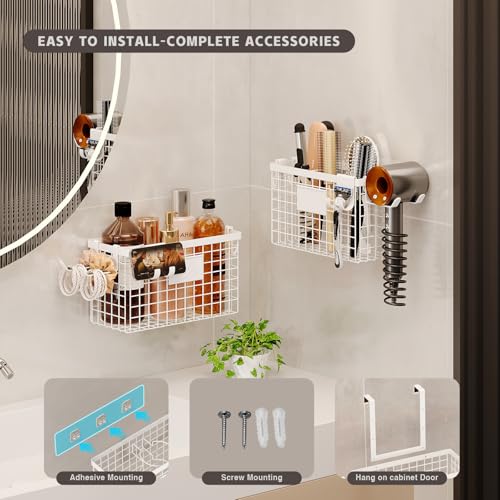 Magheo Hair Dryer Holder Cabinet Door 3-in-1 Adhesive Hair Tool Organizer Wall Mounted Adjustable Height Blow Dryer Holder Under Sink Bathroom Hair Appliance Organizer and Storage Countertop(White) - color: White, size: Cabinet Door - 1 Pack (1 Tier)