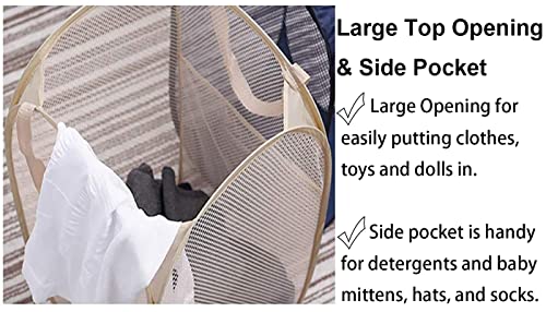 Larpur Popup Mesh Laundry Basket, Collapsible and Portable Clothes Washing Laundry Hamper with Reinforced Carry Handle (Beige) - color: Beige